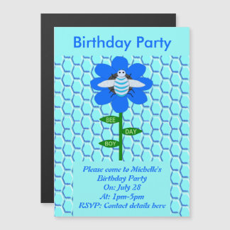 Happy Bee Day Boy Blue Birthday Bumblebee Party Magneteinladung