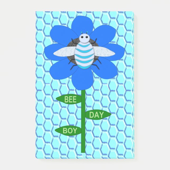 Happy Bee Day Boy Blue Birthday Bumblebee Post-it Klebezettel (Vorderseite)