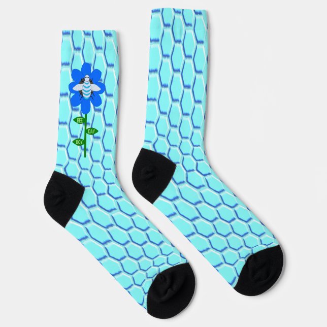 Happy Bee Day Boy Blue Birthday Bumblebee Socken (Rechts)