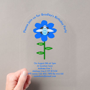 Happy Bee Day Boy Blue Geburtstag Hummel Custom Acryleinladungen