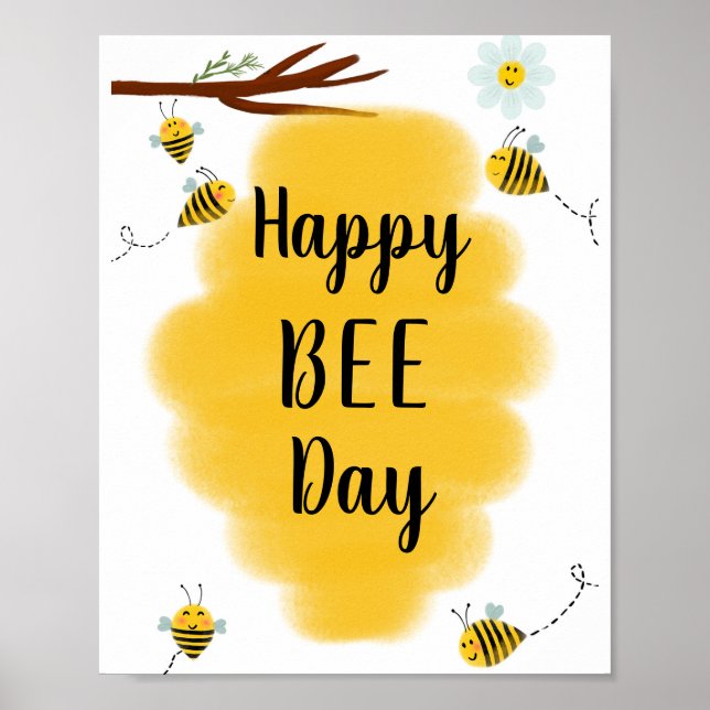 Happy Bee Day | Bumble Bee Birthday Party-Zeichen Poster (Vorne)