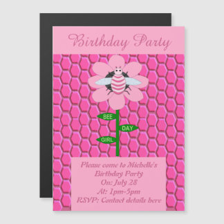 Happy Bee Day Girl Pink Birthday Bumblebee Party Magneteinladung