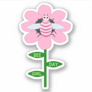 Happy Bee Day Girl Pink Birthday Hummel Aufkleber