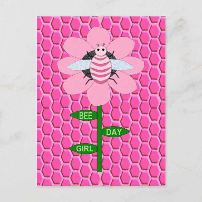 Happy Bee Day Girl Pink Birthday Hummel Postkarte (Vorderseite)