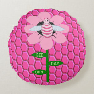 Happy Bee Day Girl Pink Birthday Hummel Rundes Kissen