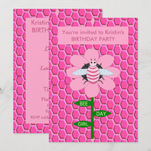 Happy Bee Day Girl Pink Geburtstag Hummel Custom Einladung