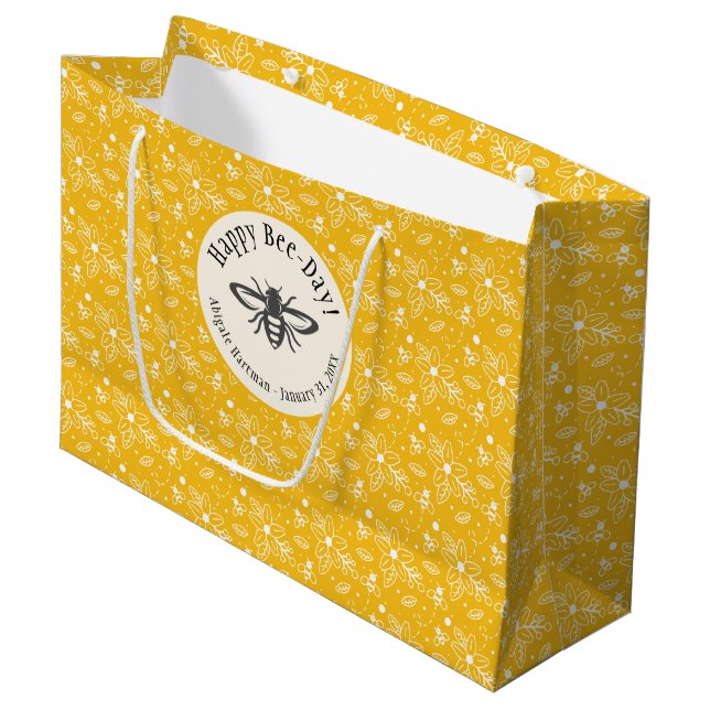 Happy Bee Day Honey Bee Yellow Große Geschenktüte (Vorderseite Schrägansicht)