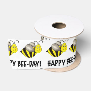 Happy BEE DAY Yellow Bee Bumblebee Birthday Ribbon Satinband