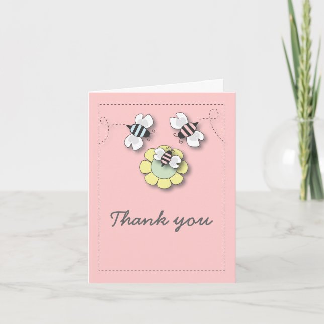Happy Bee Family in Pink Danke Karte (Vorderseite)