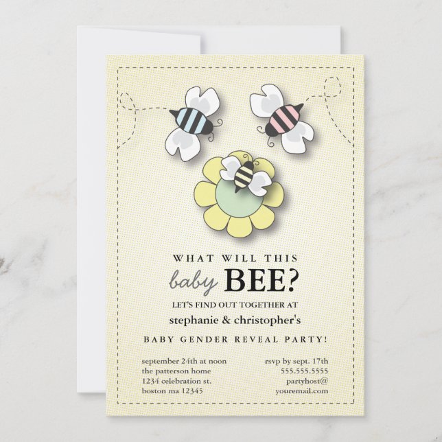 Happy Bee Family Paares Baby Gender Reveal Party Einladung (Vorderseite)