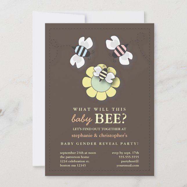 Happy Bee Family Paares Baby Gender Reveal Party Einladung (Vorderseite)