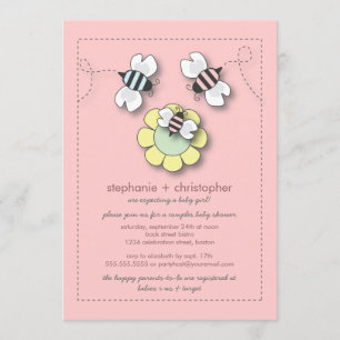 Happy Bee Family Paares Babydusche für Mädchen Einladung