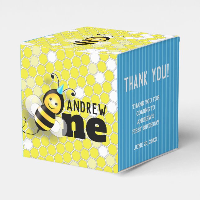 Happy Bee First Birthday Favor Box 2x2 Geschenkschachtel (Vorderseite)