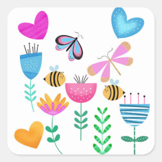Happy Bee Garden Quadratischer Aufkleber