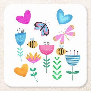 Happy Bee Garden Rechteckiger Pappuntersetzer