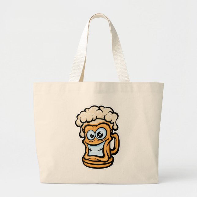 Happy Beer Tasse, Funny Illustration Jumbo Stoffbeutel (Vorne)