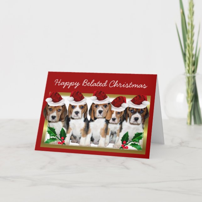 Happy Belated Christmas Beagle Welpen Karte (Vorderseite)