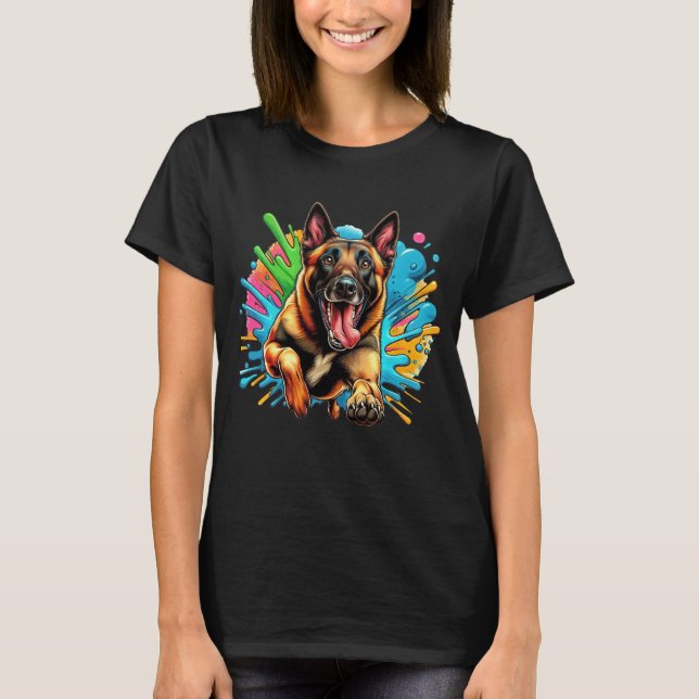 Happy Belgische Malinois in Farbe T-Shirt (Vorderseite)