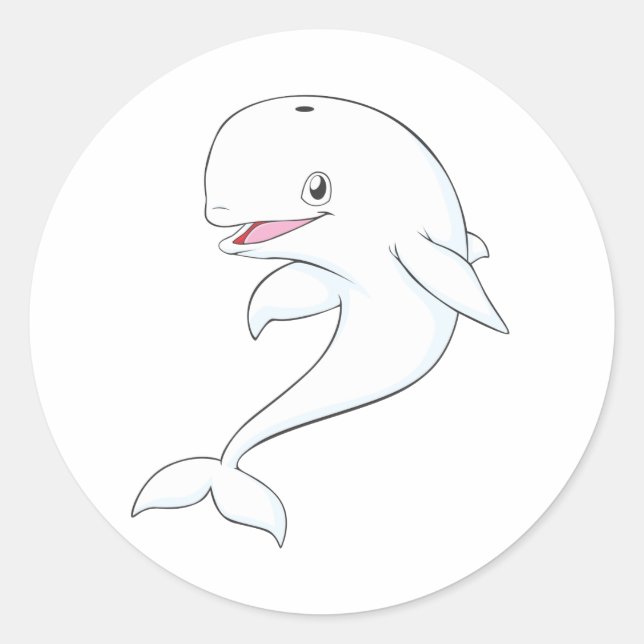 Happy Beluga Whale Cartoon Runder Aufkleber (Vorderseite)