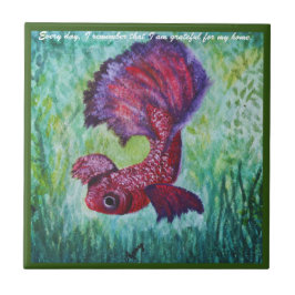 Happy betta fish enjoying his home fliese