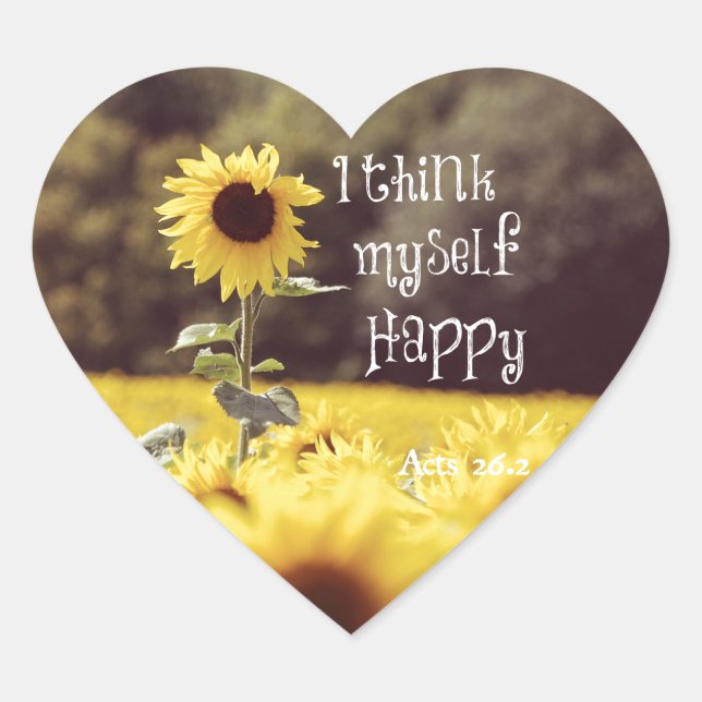 Happy Bible Verse mit Sonnenblumen Herz-Aufkleber (Vorderseite)