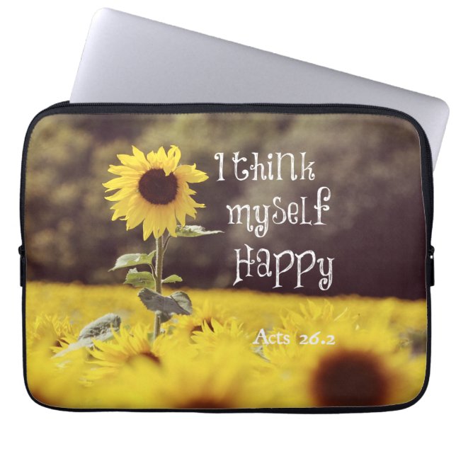 Happy Bible Verse mit Sonnenblumen Laptopschutzhülle (Vorderseite)
