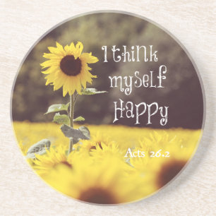 Happy Bible Verse mit Sonnenblumen Sandstein Untersetzer