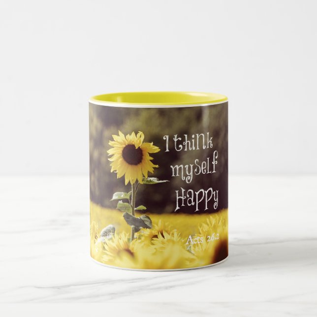 Happy Bible Verse mit Sonnenblumen Zweifarbige Tasse (Mittel)