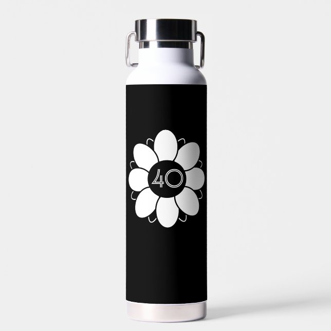 Happy Big 40 Birthday Floral Design Muster Schwarz Trinkflasche (Vorne)