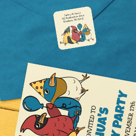 Happy Bird Day Cartoon Birds Return Address Quadratischer Aufkleber