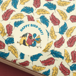 Happy Bird Day Cartoon Birds Thema Geburtstag Runder Aufkleber