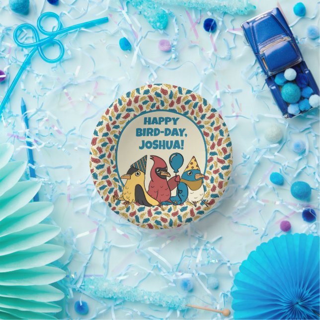 Happy Bird Day Cartoon Birds Themed Birthday Pappteller (Party)
