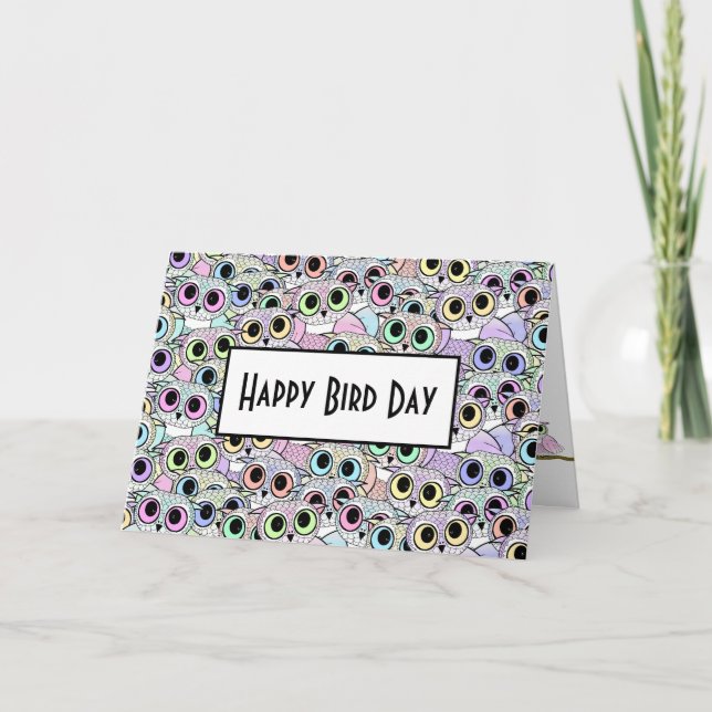 Happy Bird Day, Funny Birthday Owls Karte (Vorderseite)