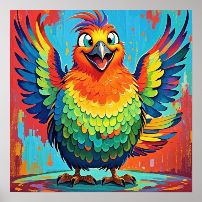 Happy Bird farbenfrohe Kunst abstrakt Poster (Vorne)