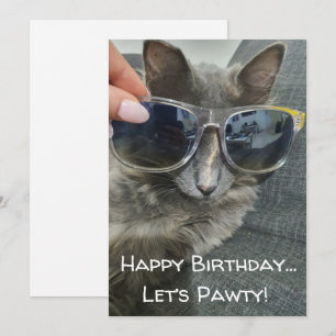 "Happy Birday Let's pawty" lustiges Cat Foto Mitteilungskarte