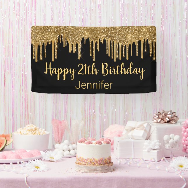 Happy Birth Black Troppping Glitzer Chic Banner (Party)