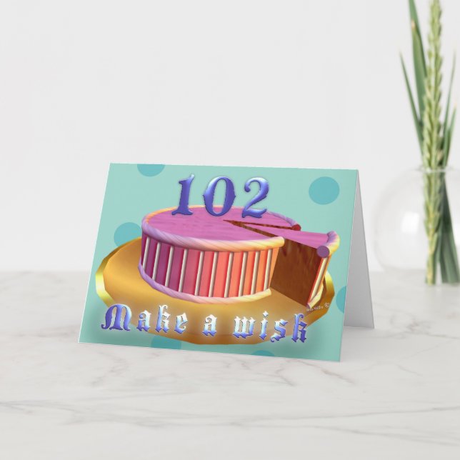 Happy Birthday 102 Pink Cake stripes Birthday Card Karte (Vorderseite)