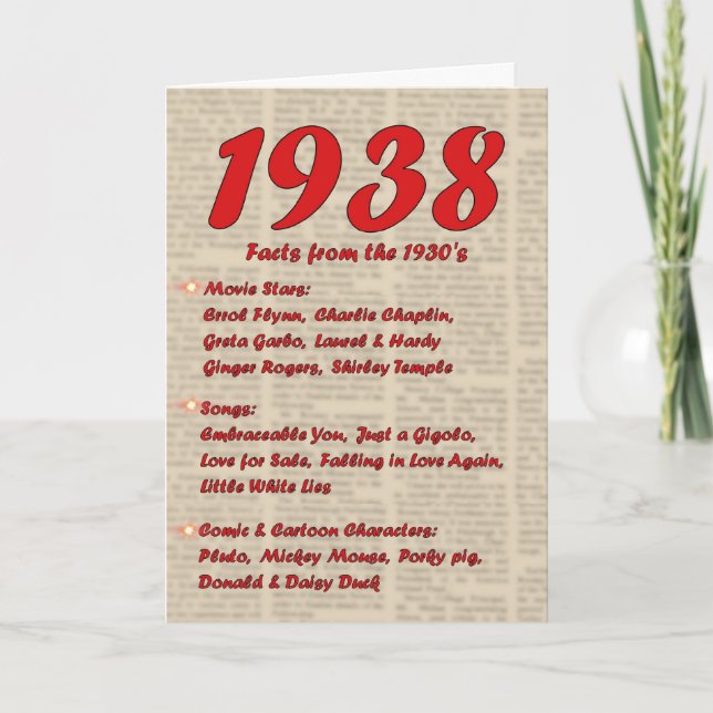 Happy Birthday 1938 Year of Birth 30's 30s thirtie Karte (Vorderseite)