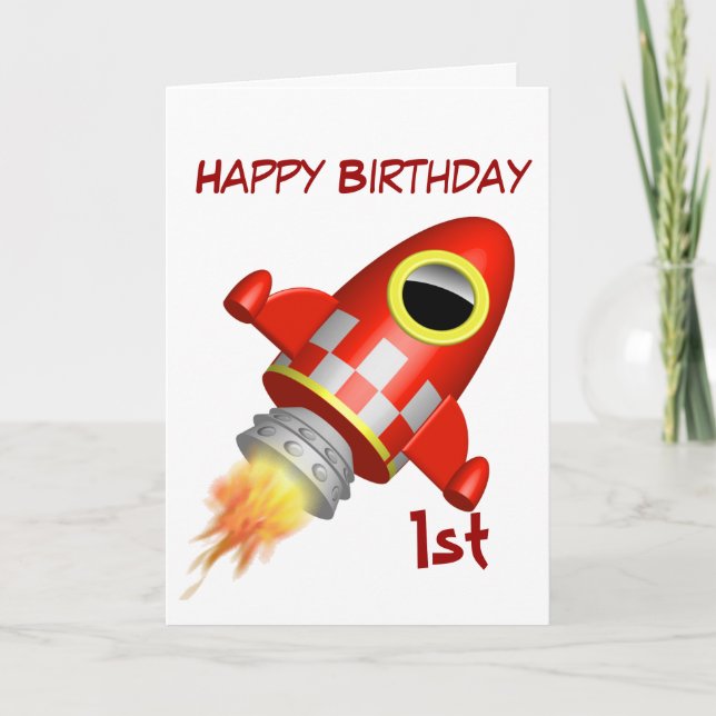 Happy Birthday 1. Rocket Ship Thema Karte (Vorderseite)