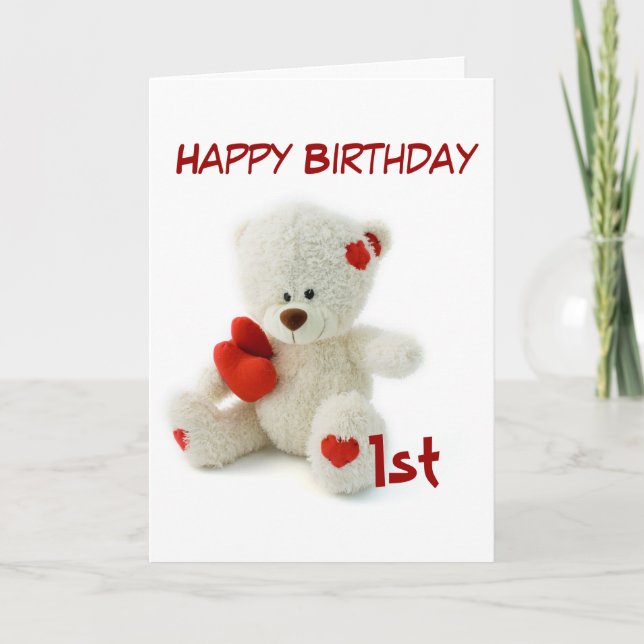 Happy Birthday 1. Teddy Bären Thema Karte (Vorderseite)