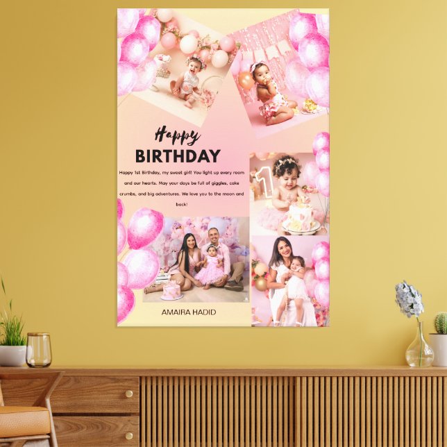 Happy Birthday 1st Baby Birthday Custom Collage Leinwanddruck (Insitu (Wohnzimmer))