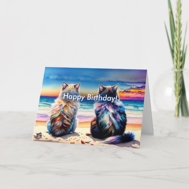 Happy Birthday 2 Watercolor Cats Card Karte (Vorderseite)