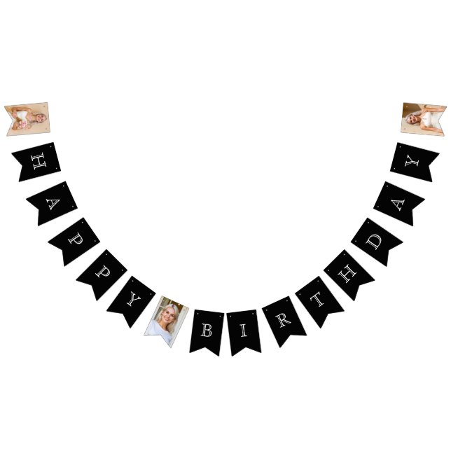 Happy Birthday 3-Foto Black & White Wimpelkette (Alle)