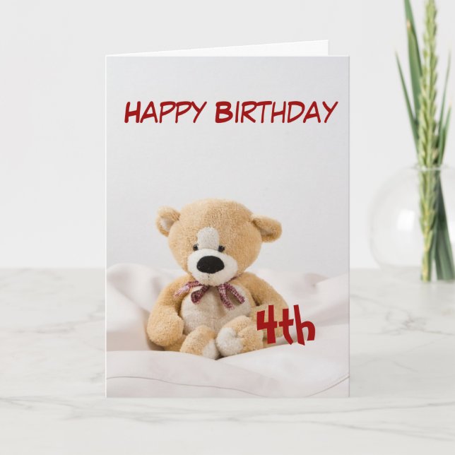 Happy Birthday 4. Teddy Bär Thema Karte (Vorderseite)