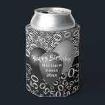 Happy Birthday 50th Number Pattern Black/White 50 Dosenkühler<br><div class="desc">Die Vorlagen lassen den Text leicht auf dieses schwarz-weiß-überhängige Geburtstagsthema abstimmen. Dieses coole Design weist ein Schwarz-Weiß-Random-Zahlenmuster auf, wobei die Meilensteinzahl 50 in verschiedenen Größen und Winkeln in einem Gesamtdruck wiederholt wird. Die obere Hälfte hat abstrakte Wellenlinien. Es sind Ballons in der Mitte für deinen Text. Verwenden Sie die einfachen...</div>