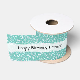 "Happy Birthday" 55 Zufallszahlenmuster Aquamarin Satinband