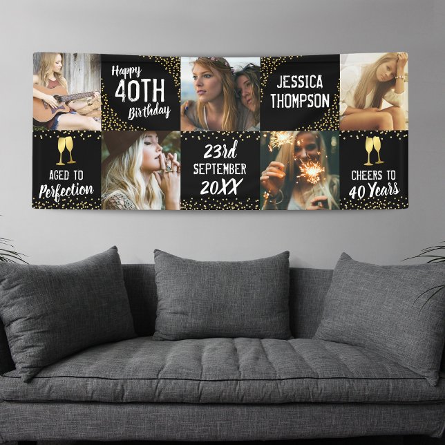 Happy Birthday 5 Foto Black Gold Banner (Von Creator hochgeladen)