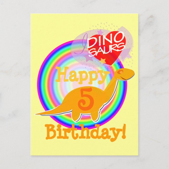 Happy Birthday 5 Years Orange Dino Postcard Postkarte (Vorderseite)