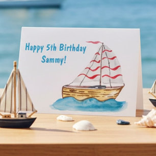 Happy Birthday 5th Watercolor Segelboot Karte