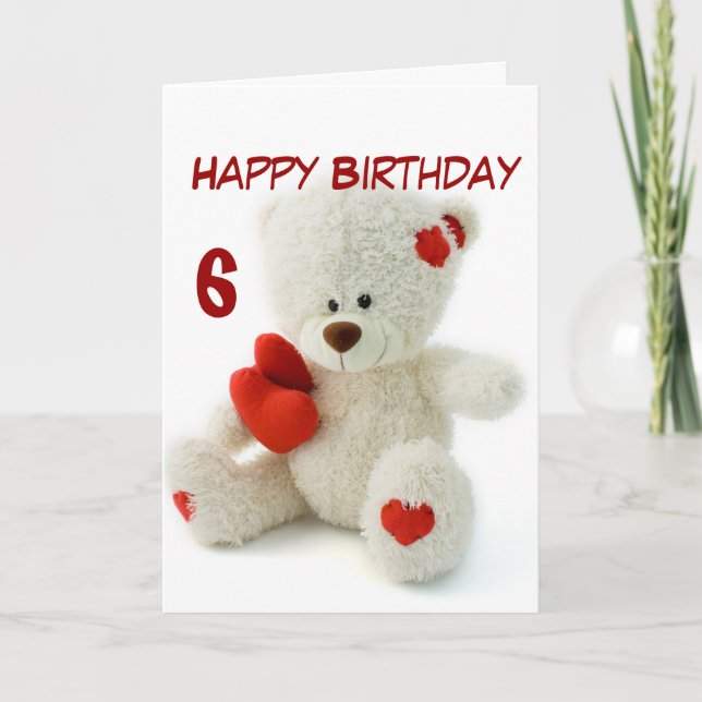 Happy Birthday 6. Teddy Bären Thema Karte (Vorderseite)
